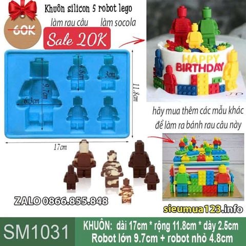 Khuôn silicon 5 robot lego lớn nhỏ ( SM1031 ) SALE OFF