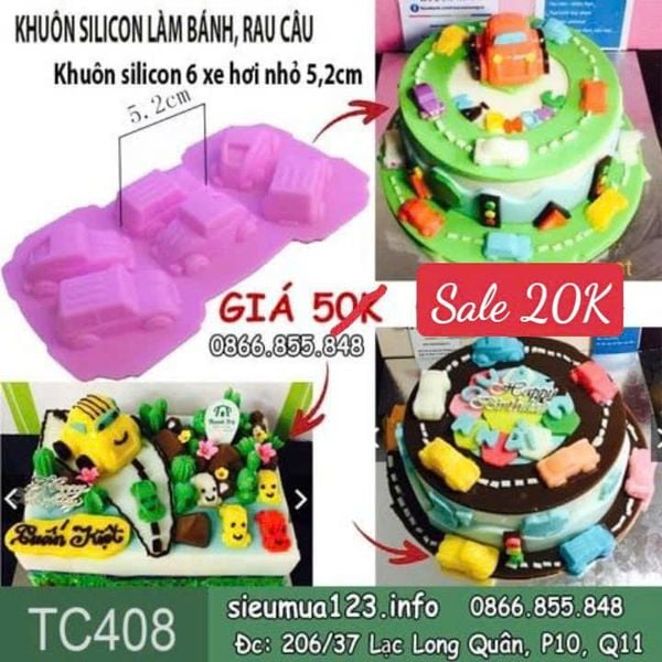 Khuôn silicon 6 xe hơi nhỏ 5,2cm ( TC408 ) SALE OFF