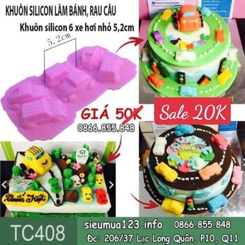Khuôn silicon 6 xe hơi nhỏ 5,2cm ( TC408 ) SALE OFF