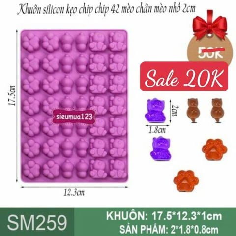 Khuôn silicon kẹo chip chip 42 mèo chân mèo nhỏ 2cm ( SM259 ) SALE OFF