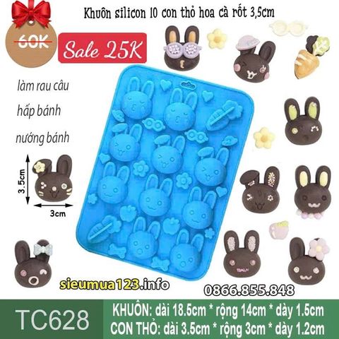Khuôn silicon 10 mặt thỏ hoa cà rốt 3,5cm ( TC628 )