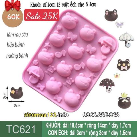 Khuôn silicon 12 mặt ếch che ô 3cm ( TC621 )