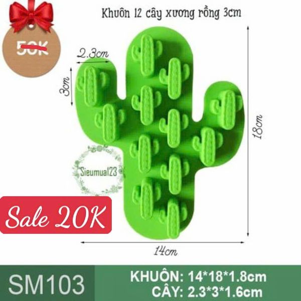 Khuôn silicon 12 cây xương rồng nhỏ 3cm ( SM103 )