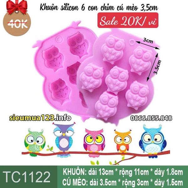 Khuôn silicon 6 con chim cú mèo 3,5cm ( TC1122 ) SALE OFF