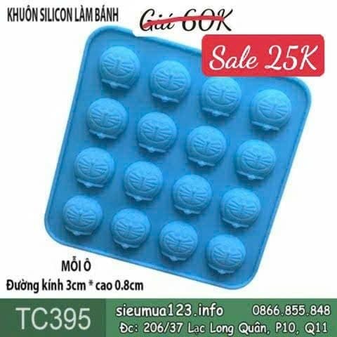 Khuôn silicon 16 mặt Doremon nhỏ 3cm ( TC395 )