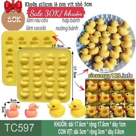 Khuôn silicon 16 con vịt nhỏ 3cm ( TC597 )