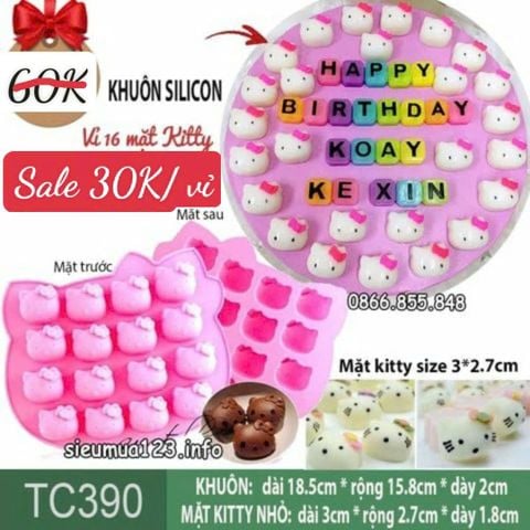 Khuôn silicon 16 mặt Kitty nhỏ 3cm ( TC390 )
