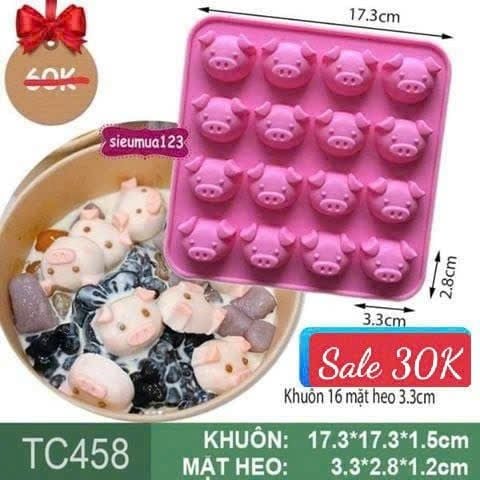 Khuôn silicon trà sữa 16 mặt heo 3.3cm ( TC458 )