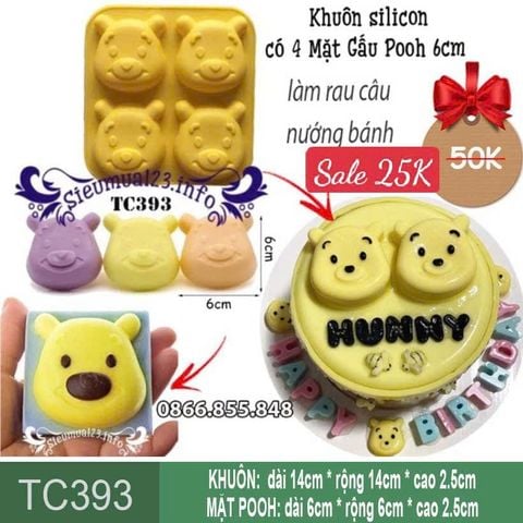 Khuôn silicon 4 Mặt Gấu Pooh 6cm ( TC393 ) SALE OFF