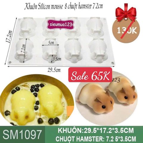 Khuôn silicon mousse 8 con chuột hamster 7,2cm ( SM1097 ) CÒN NHIỀU