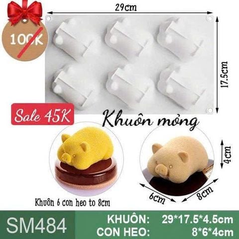 Khuôn bánh mousse: Khuôn 6 con heo ú to 8cm ( SM484 ) CÒN NHIỀU