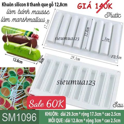 Khuôn silicon bánh mousse 8 thanh que gỗ 12,8cm ( SM1096 ) làm kẹo marshmallow ( CÒN NHIỀU )