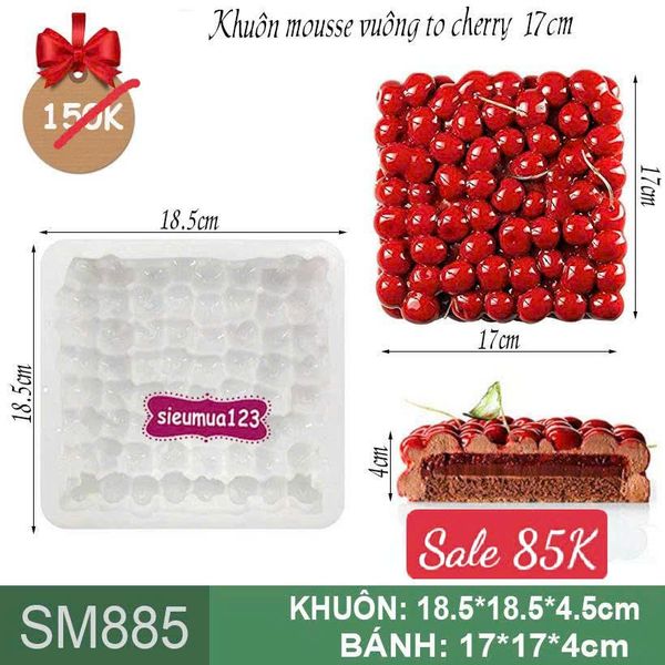 Khuôn silicon làm bánh mousse vuông to cherry 17cm ( SM885 ) còn 5 cái