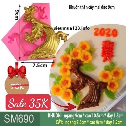 Khuôn silicon làm rau câu thân cây mai đào 9cm ( SM690 )