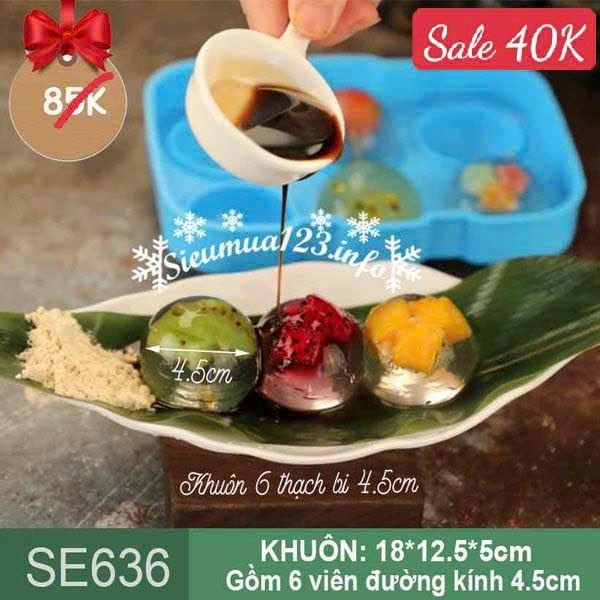 Khuôn silicon làm thạch 6 viên bi mochi 4,5cm ( SE636 )