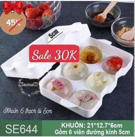 Khuôn thạch bi mochi nhựa 6 viên bi 5cm ( SE644 ) bằng nhựa cứng