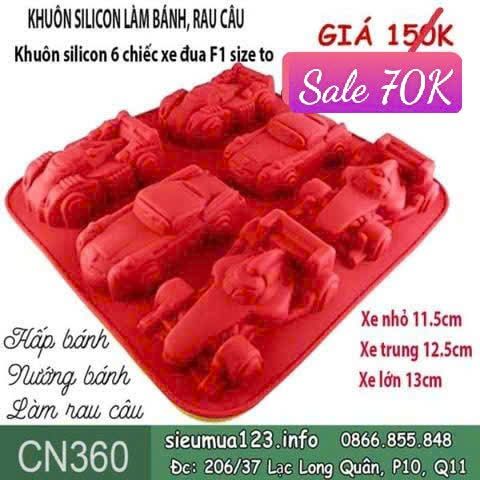 Khuôn silicon 6 chiếc xe đua F1 , xe ô tô , xe hơi size 13cm ( CN360 )