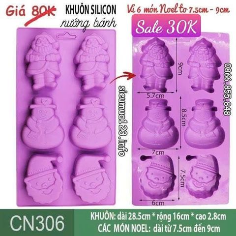 Khuôn silicon 6 ông già Noel và người tuyết to 7,5cm - 9cm ( CN306 )