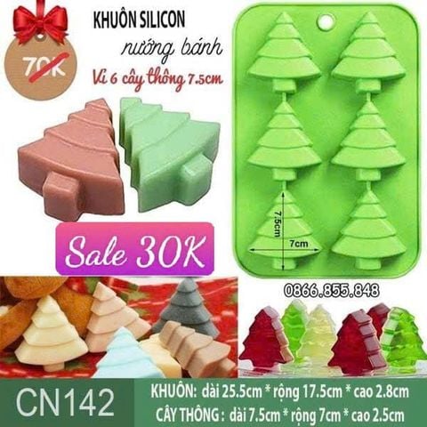 Khuôn silicon 6 cây thông 7,5cm ( CN142 )
