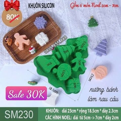 Khuôn silicon 6 món Noel cây thông gói quà 5cm - 7cm ( SM230 )