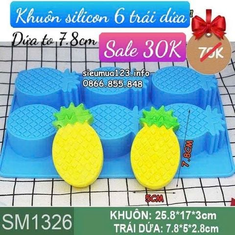 Khuôn silicon làm rau câu 6 trái dứa to 7,8 x 5cm ( SM1326 )