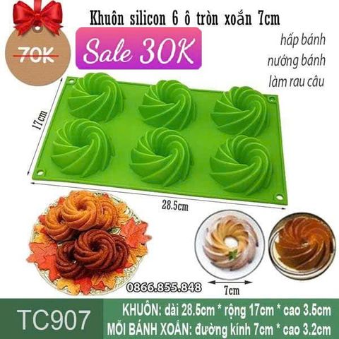Khuôn silicon 6 ô tròn xoắn 7cm ( TC907 )