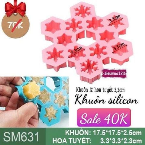 Khuôn rau câu silicon 12 hoa tuyết 3,3cm ( SM631 ) còn 1 cái