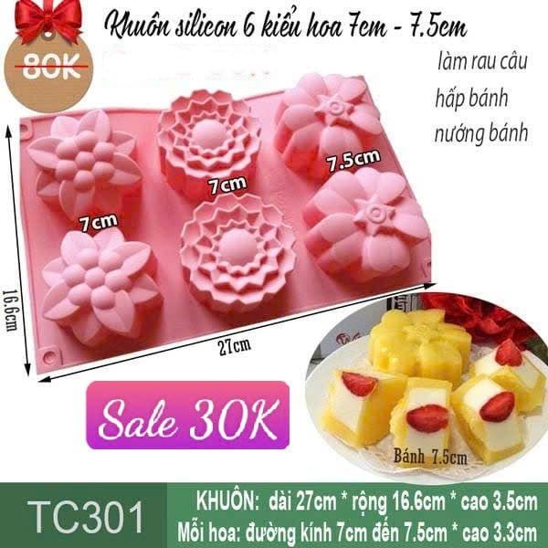 Khuôn silicon làm bánh 6 kiểu hoa mai cúc đào 7cm - 7,5cm ( TC301 )