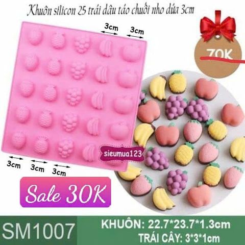 Khuôn silicon 25 trái cây dâu táo chuối nho dứa 3cm ( SM1007 ) CÒN 1 CÁI