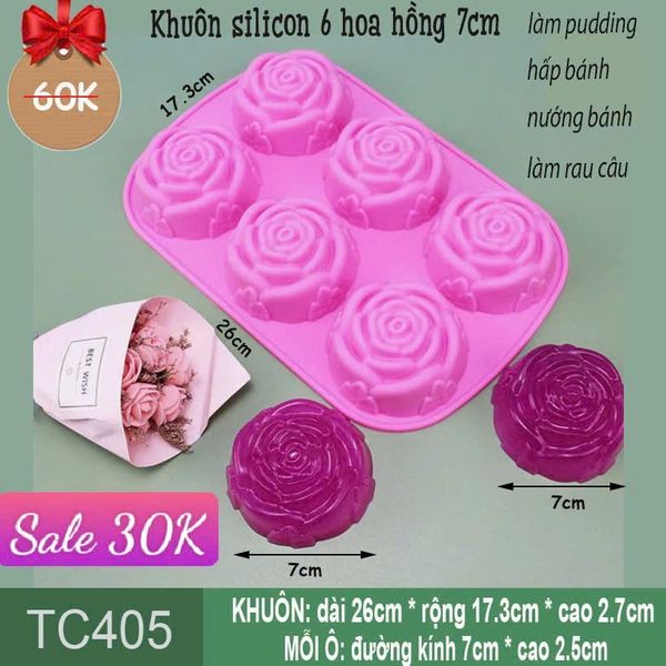 Khuôn silicon 6 hoa hồng 7cm ( TC405 )