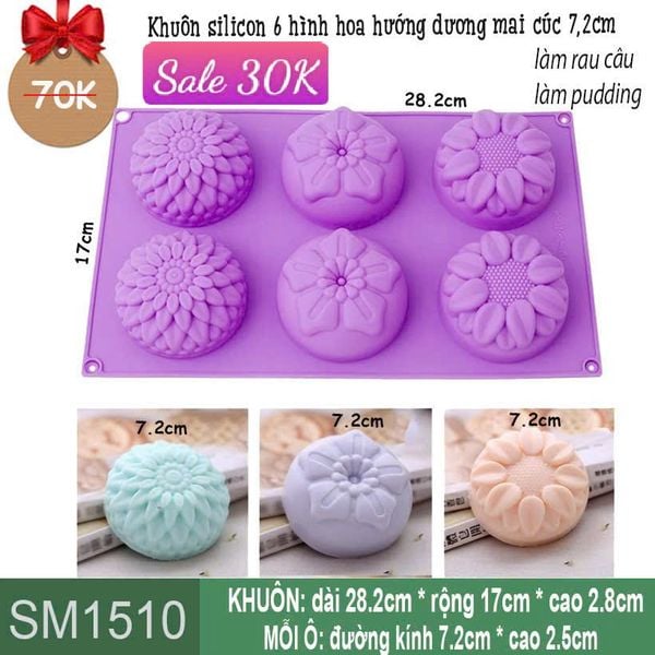 Khuôn silicon 6 hình hoa hướng dương mai cúc 7,2cm ( SM1510 )