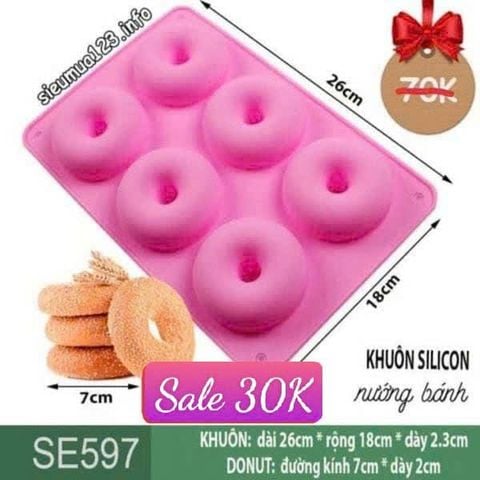 Khuôn silicon 6 bánh donut 7cm ( SE597 ) còn 2 cái