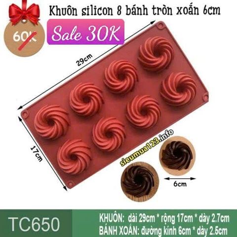 Khuôn silicon 8 bánh tròn xoắn 6cm ( TC650 )