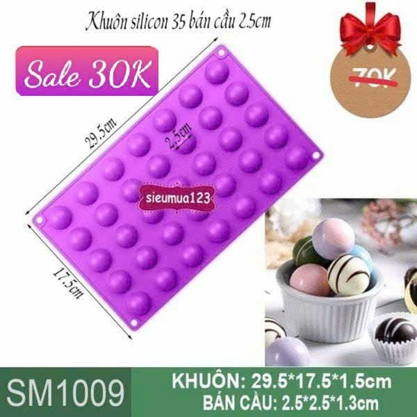 Khuôn silicon 35 bán cầu 2,5cm ( SM1009 ) còn nhiều