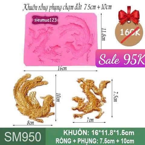 Khuôn silicon con rồng phụng chạm đất 7,5cm + 10cm ( SM950 )