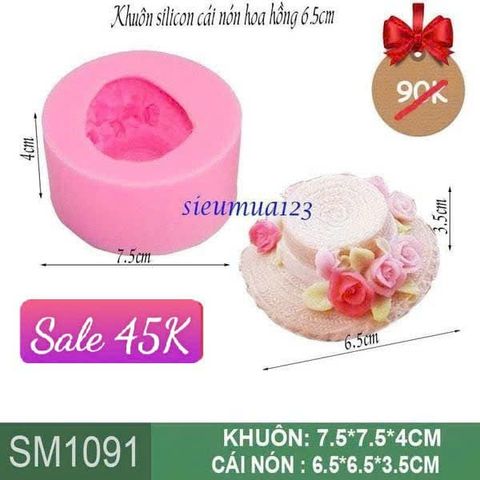 Khuôn silicon cái nón hoa hồng  6,5cm ( SM1091 )
