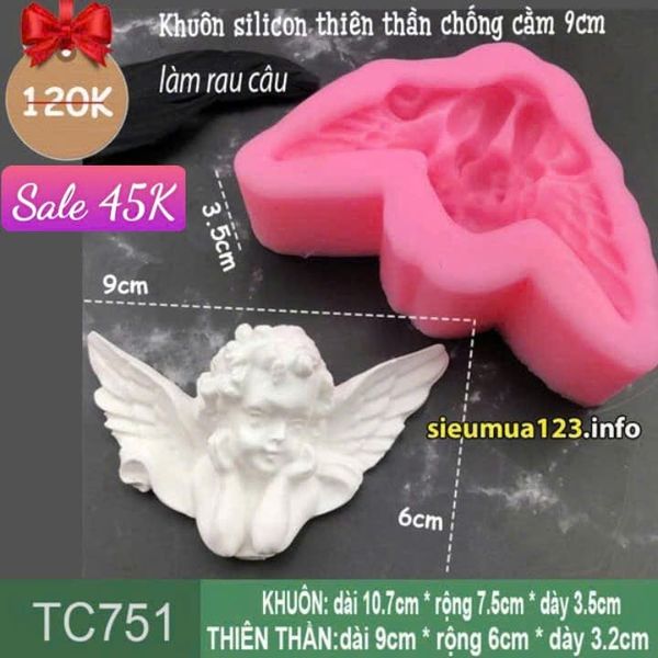 Khuôn silicon thiên thần angel em bé chống cằm 9cm ( TC751 )