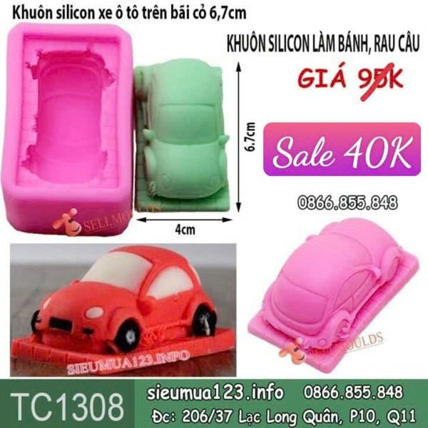 Khuôn silicon xe hơi xe ô tô trên bãi cỏ 6,7cm ( TC1308 )