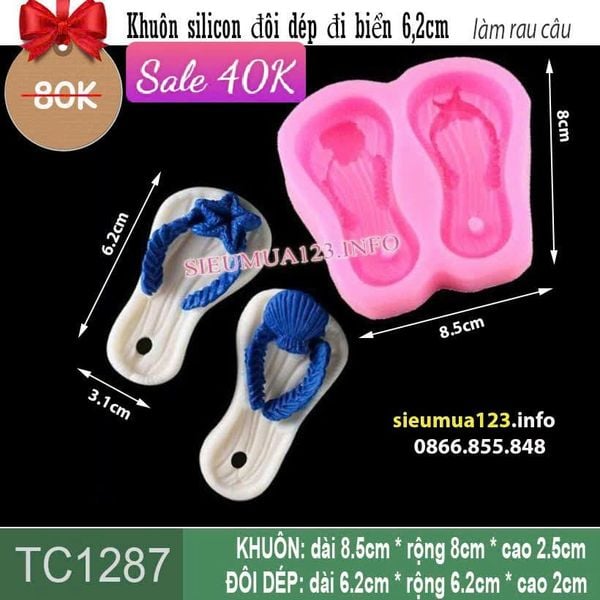 Khuôn silicon đôi dép đi biển 6,2cm ( TC1287 )