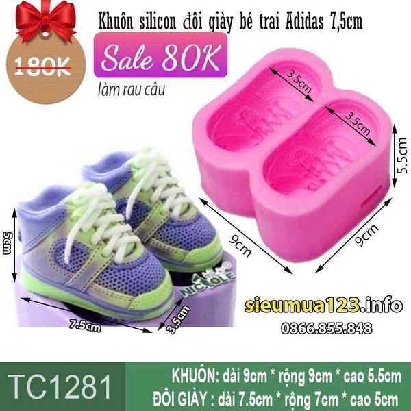 Khuôn silicon đôi giày bé trai Adidas 7,5cm ( TC1281 )