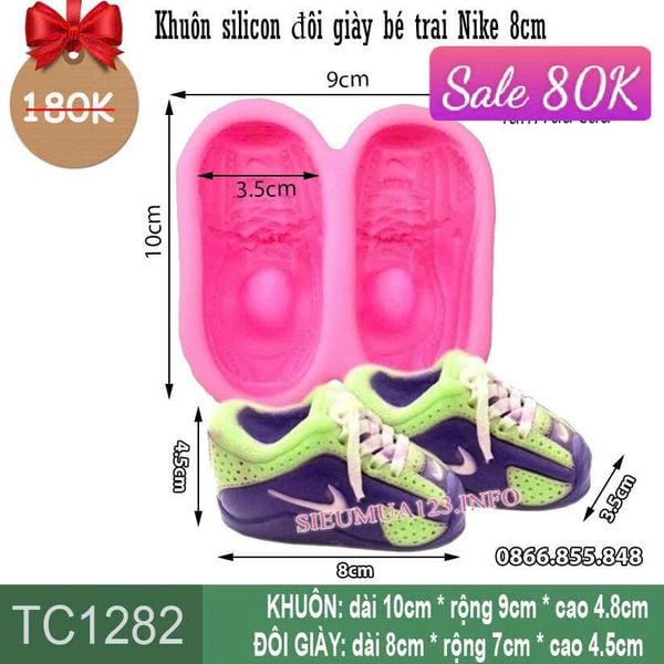 Khuôn silicon đôi giày bé trai cột dây Nike 8cm ( TC1282 )