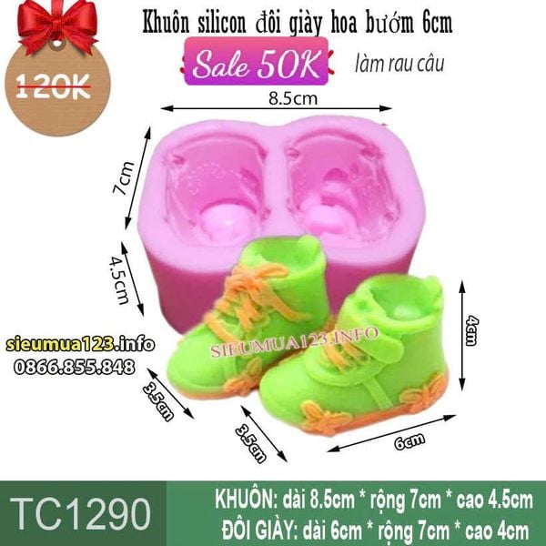 Khuôn silicon đôi giày cột dây hoa bướm 6cm ( TC1290 )