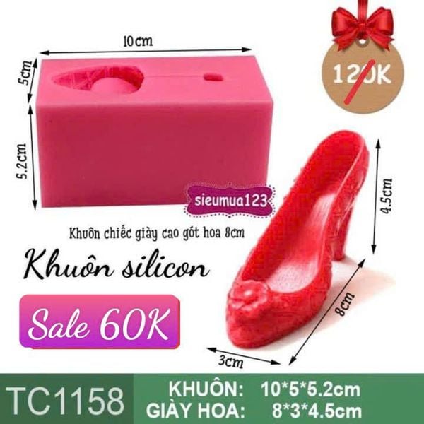 Khuôn rau câu chiếc giày cao gót hoa 8cm ( TC1158 )