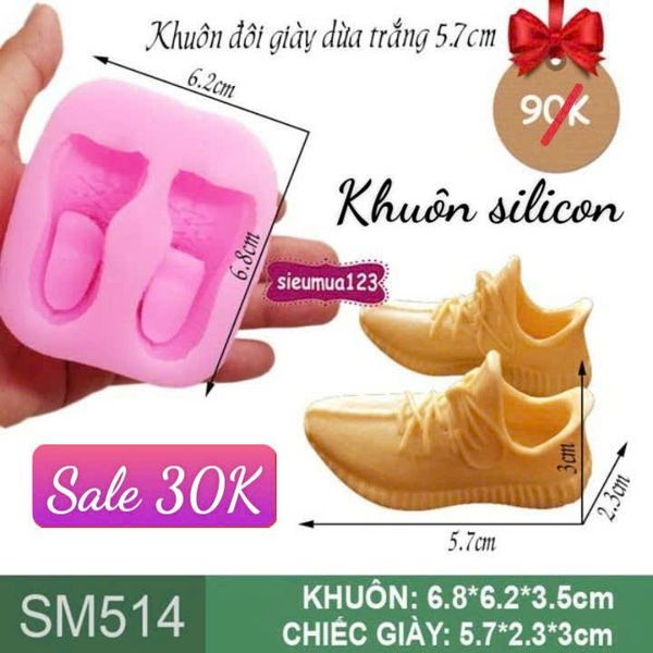 Khuôn silicon đôi giày dừa trắng 5,7cm ( SM514 )