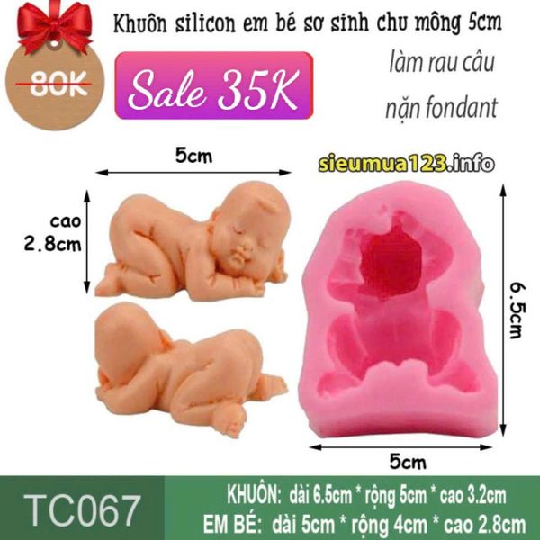 Khuôn silicon em bé baby chu mông 5cm ( TC067 )