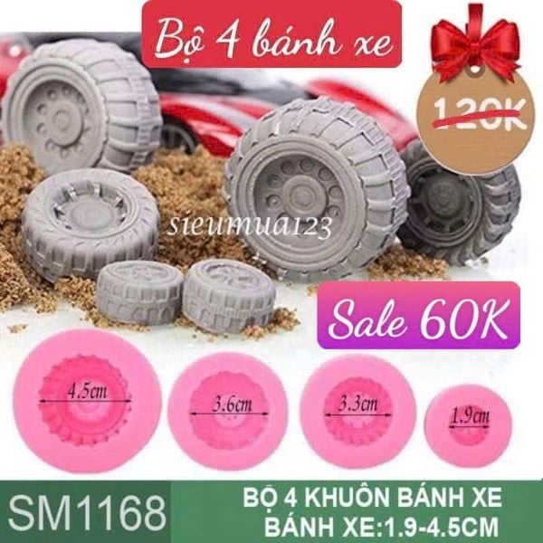 Bộ 4 khuôn silicon bánh xe lớn nhỏ làm rau câu ( SM1168 )