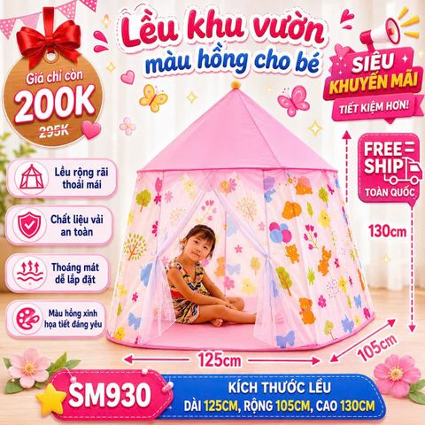 Lều vải khu vườn màu hồng cho bé size to  ( SM930 ) (Không Kèm Bóng)