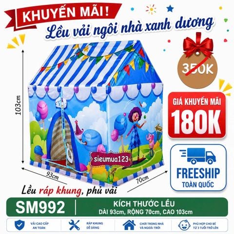 Lều vải ngôi nhà xanh dương rạp xiếc ( SM992 ) (Không Kèm Bóng)