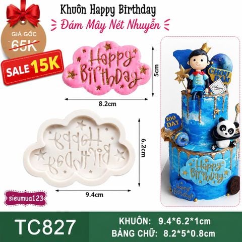 Khuôn Silicon Fondant Chữ Happy Birthday Đám Mây Nét Nhuyễn ( TC827 )
