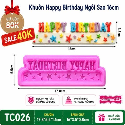 Khuôn silicon Chữ Happy Birthday 16cm ( TC026 ) Ngôi Sao